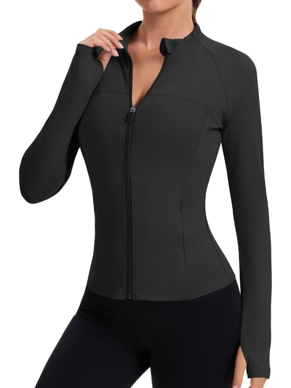Slim Fit Full Zip Workout Jacket for Women | Athletic Running Top with Thumb